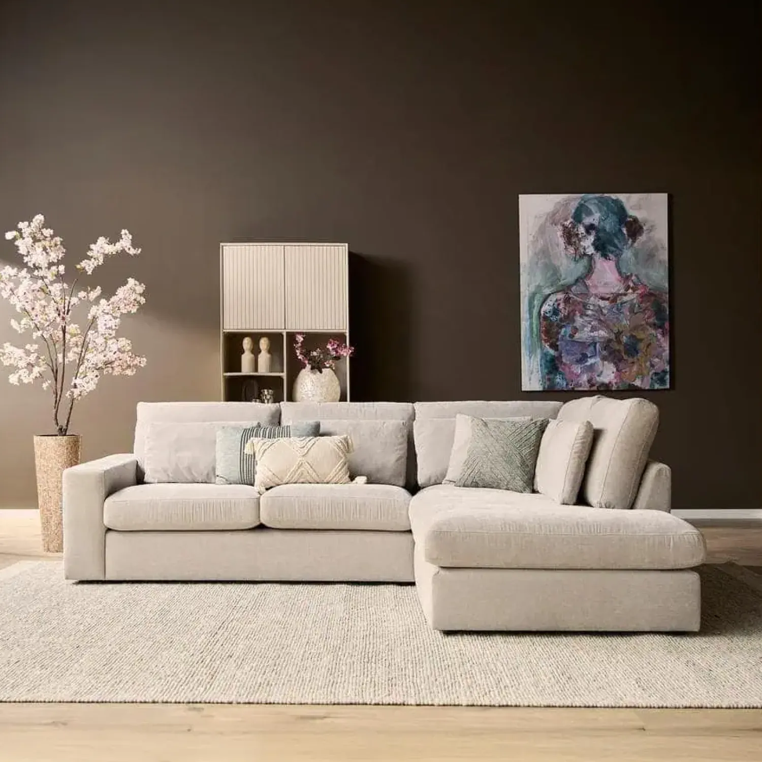 Furndea Hoekbanken|Lena Bank 2,5 zits Links + Ottomane rechts Beige