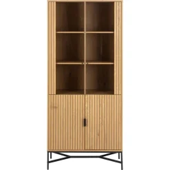 Nordhavn Vitrinekasten|Industriele Kasten|Lexora Vitrinekast Eiken lichtbruin 80cm