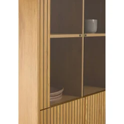 Nordhavn Vitrinekasten|Industriele Kasten|Lexora Vitrinekast Eiken lichtbruin 80cm