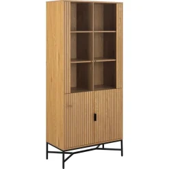 Nordhavn Vitrinekasten|Industriele Kasten|Lexora Vitrinekast Eiken lichtbruin 80cm