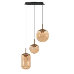 Trading Lighting Hanglampen|Glazen Hanglamp|Liam 3-lichts getrapte Hanglamp Amber glas