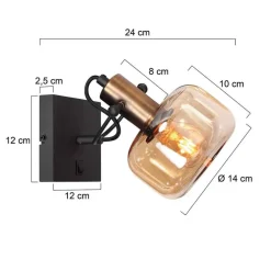 Steinmex Wandlampen|Lior 1-lichts Wandlamp Brons Amberglas