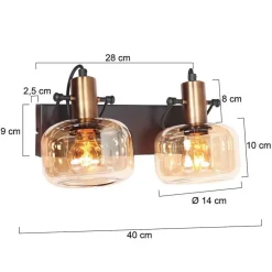 Steinmex Wandlampen|Lior 2-lichts Wandlamp Brons Amberglas