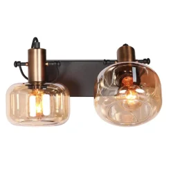Steinmex Wandlampen|Lior 2-lichts Wandlamp Brons Amberglas