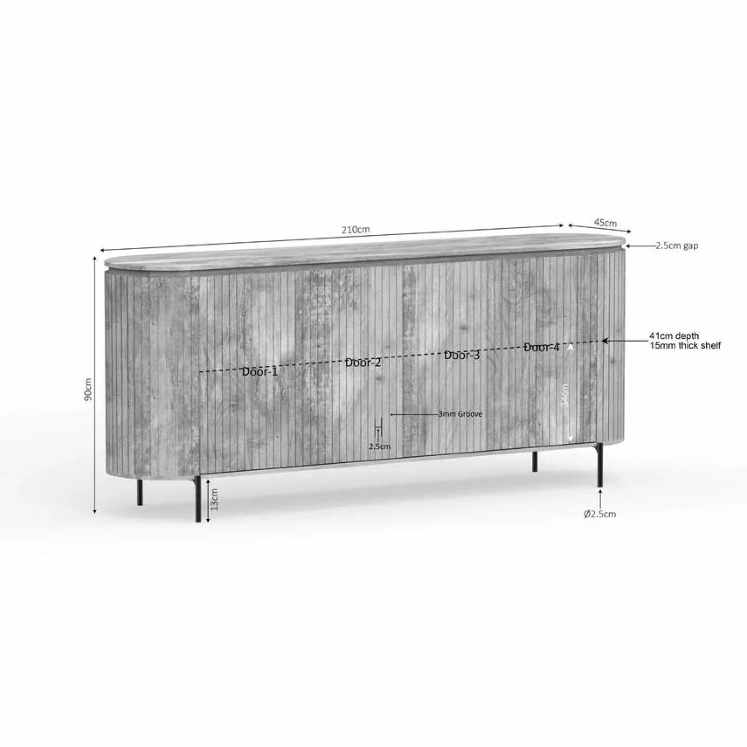 Furndea Dressoirs|Industriele Kasten|Livia Dressoir Taupe 210cm