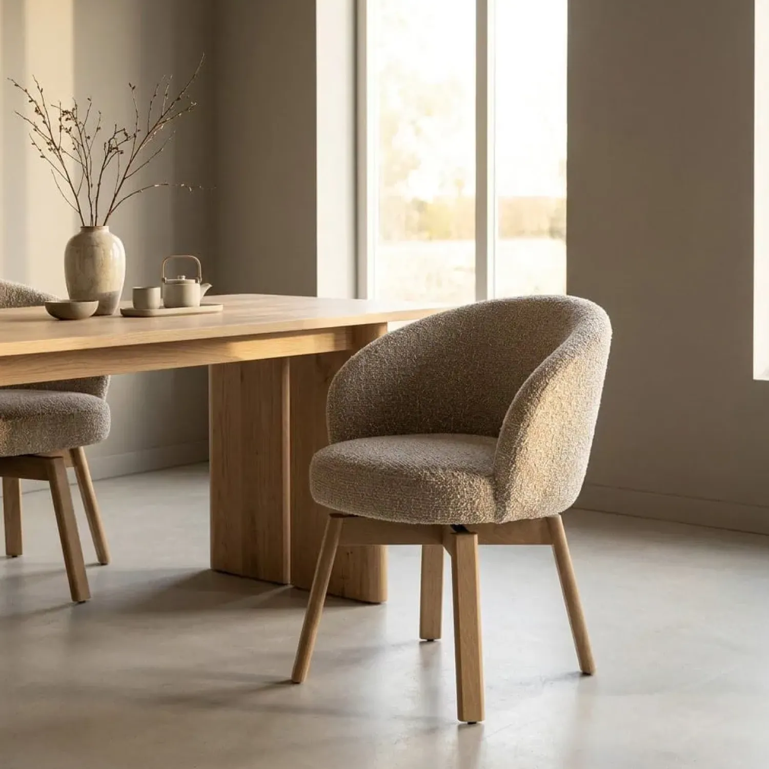 Eleonora Eetkamerstoelen|Livia Eetkamerstoel Taupe stof