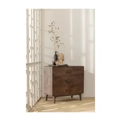WOOOD Ladenkasten|Industriele Kasten|Liya Ladekast mangohout donkerbruin 90cm