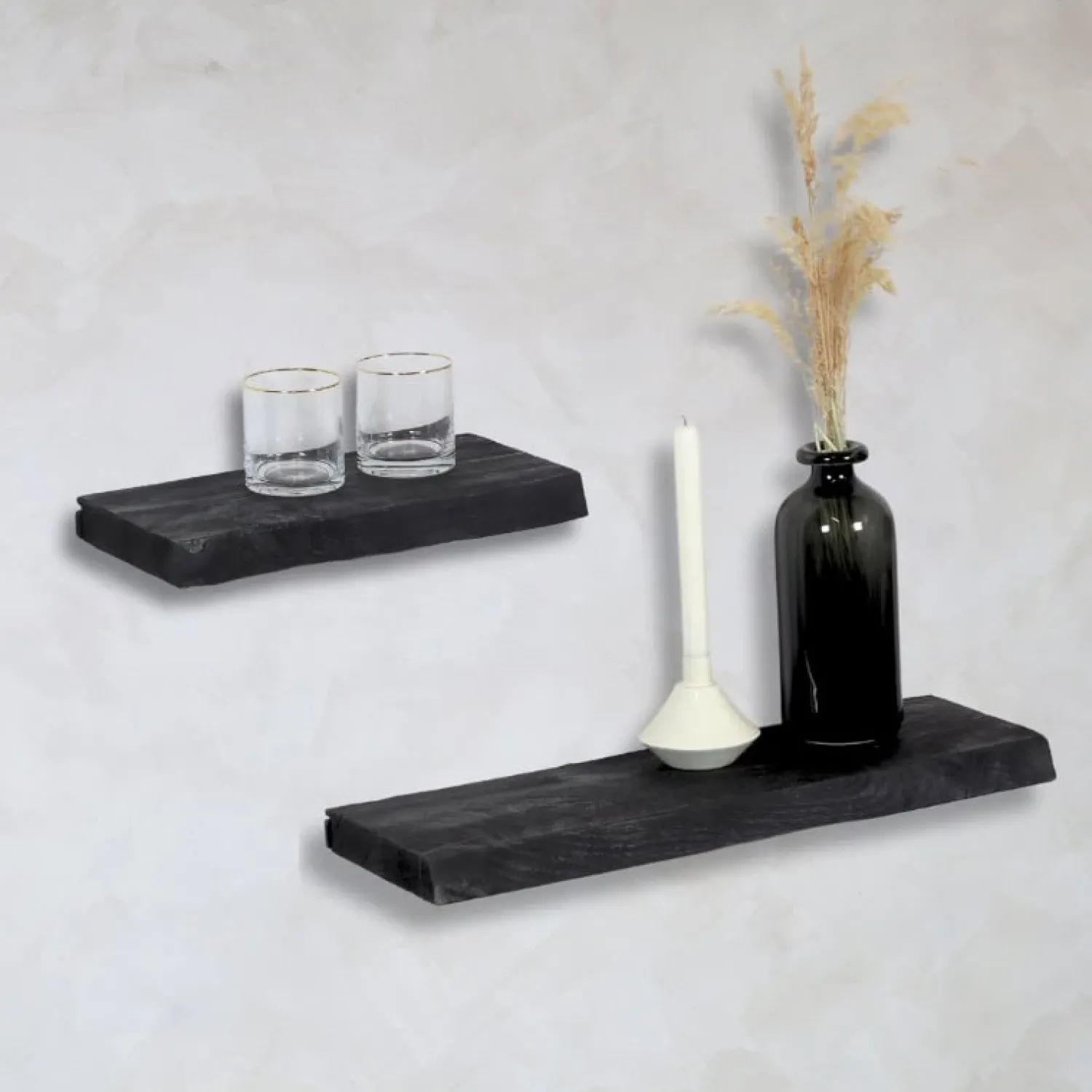 Cavetown Wandplanken|Wandrekken|Londo wandplank zwevend Zwart Mangohout 40cm
