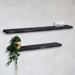 Cavetown Wandplanken|Wandrekken|Londo wandplank zwevend Zwart Mangohout 140cm