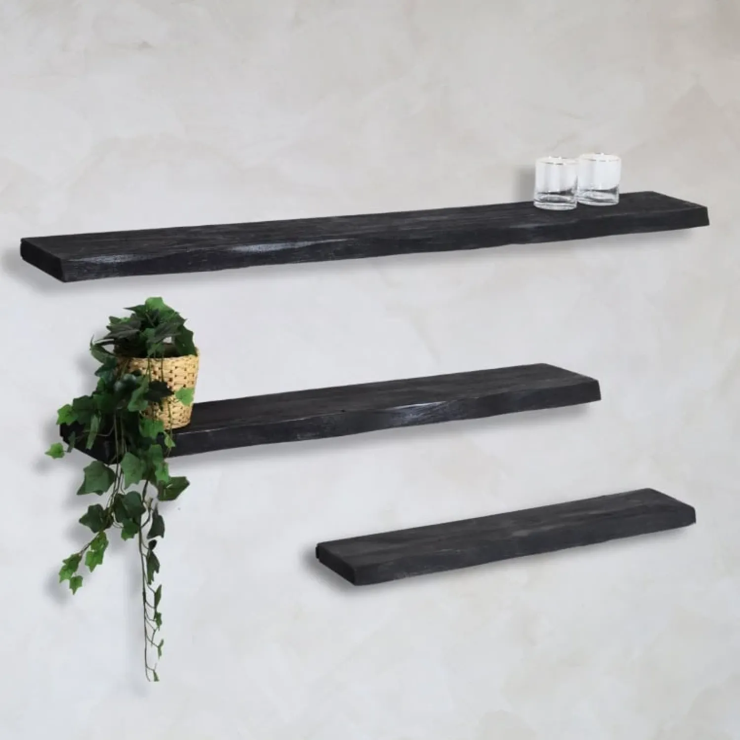 Cavetown Wandplanken|Wandrekken|Londo wandplank zwevend Zwart Mangohout 120cm