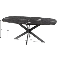 Kalfort Eettafels|Lopez Eettafel deens ovaal Metallic grijs 215cm