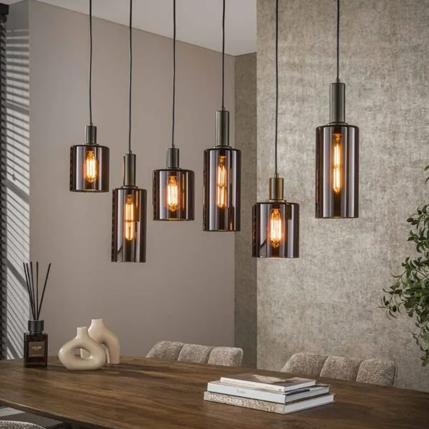 Kalfort Hanglampen|Glazen Hanglamp|Luca 6-lichts Hanglamp Bruin