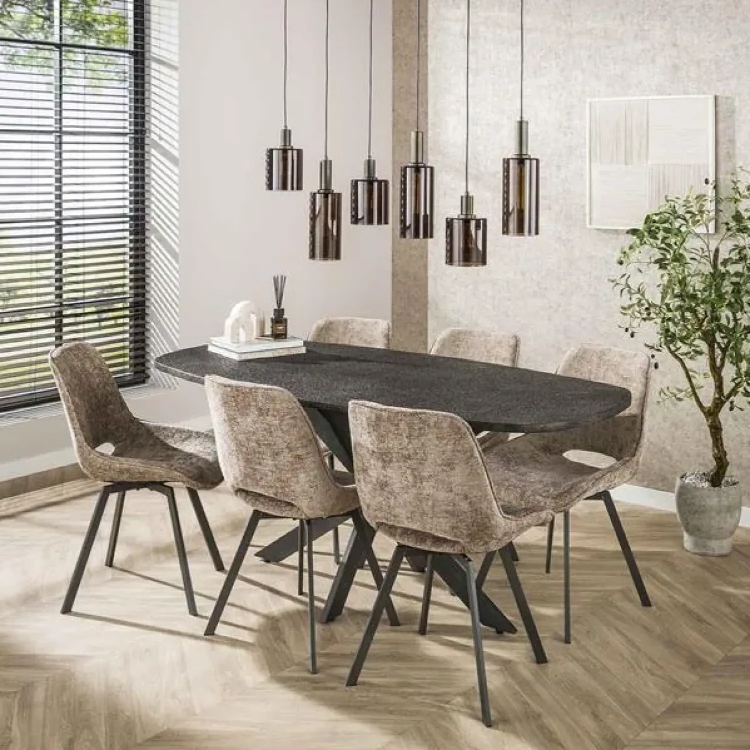Kalfort Hanglampen|Glazen Hanglamp|Luca 6-lichts Hanglamp Bruin