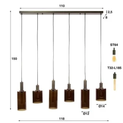 Kalfort Hanglampen|Glazen Hanglamp|Luca 6-lichts Hanglamp Bruin