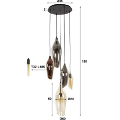 Kalfort Hanglampen|Glazen Hanglamp|Lucario 5-lichts getrapte Hanglamp industrieel