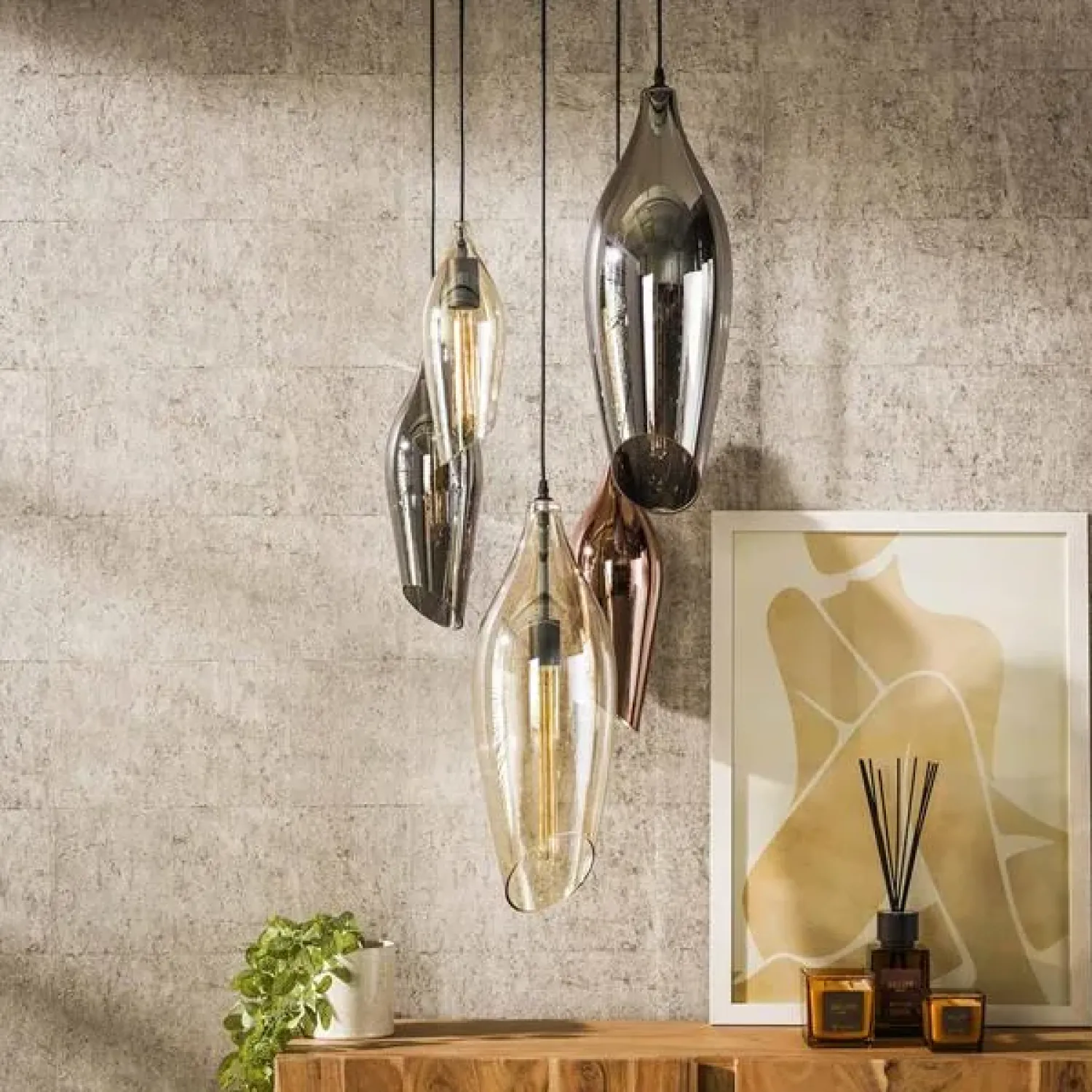 Kalfort Hanglampen|Glazen Hanglamp|Lucario 5-lichts getrapte Hanglamp industrieel