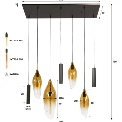 Kalfort Hanglampen|Glazen Hanglamp|Lucario 7-lichts Hanglamp bruin-shaded