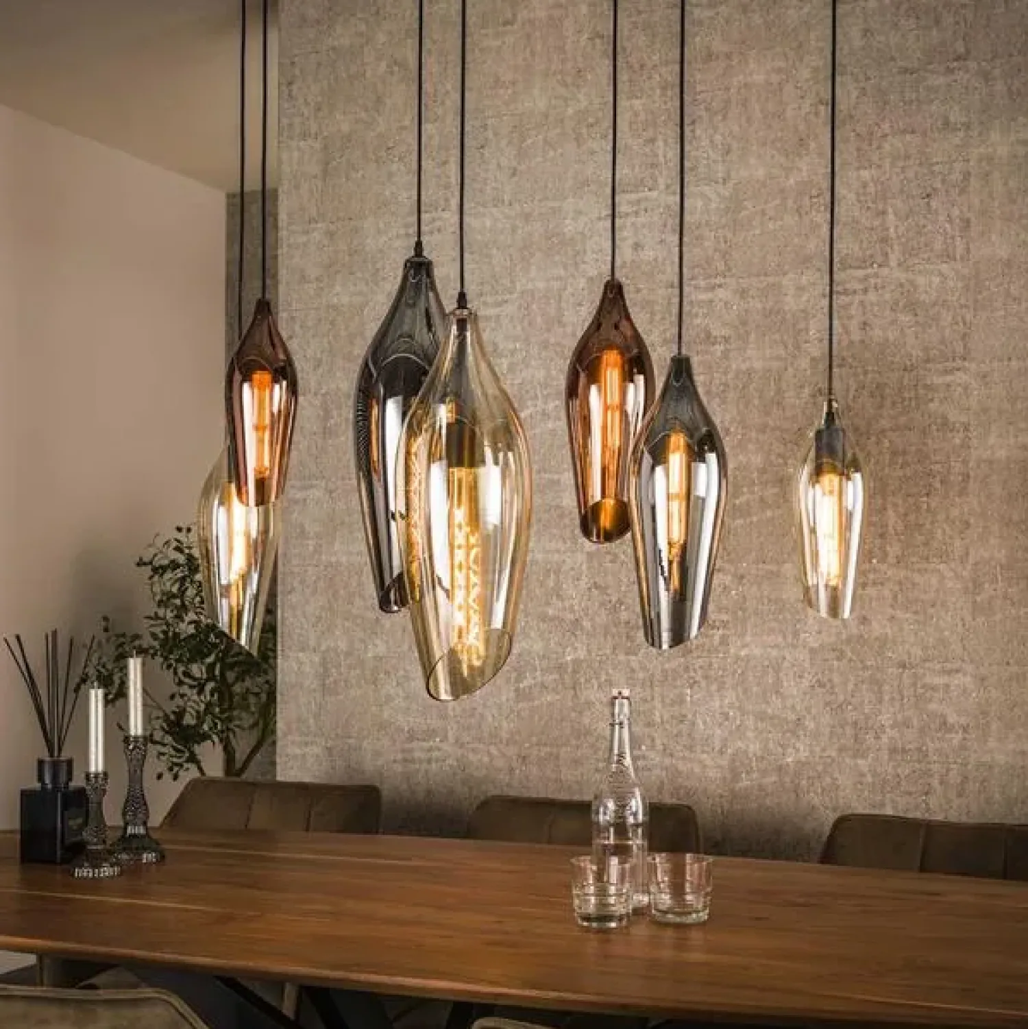 Kalfort Hanglampen|Glazen Hanglamp|Lucario 7-lichts Hanglamp industrieel