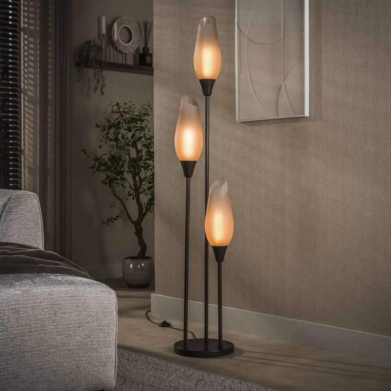 Kalfort Vloerlampen|Lucario 3-lichts Vloerlamp bruin-frosted
