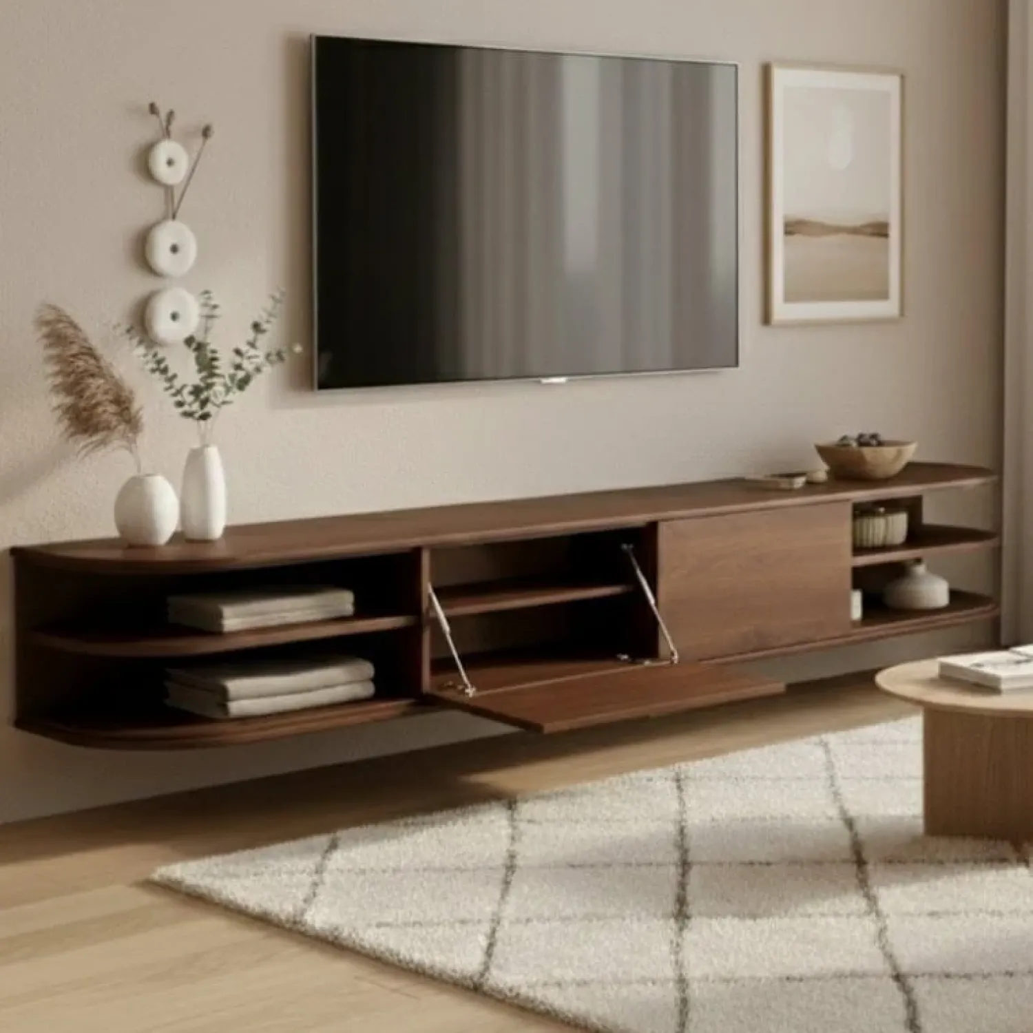 Vane Living Industriele Kasten|Tv Meubels|Luca zwevend Tv meubel Walnoot 220 cm