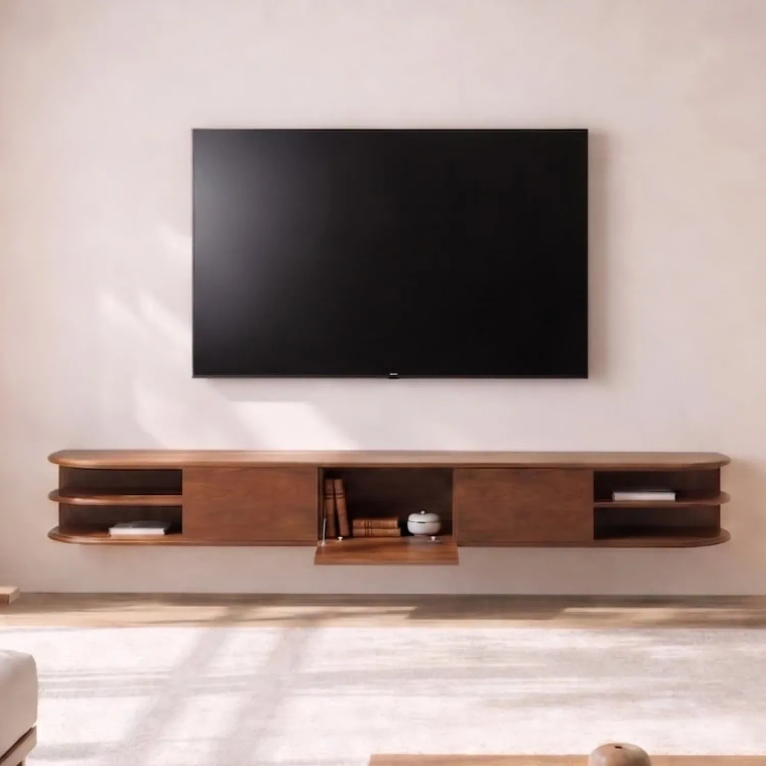 Vane Living Industriele Kasten|Tv Meubels|Luca zwevend Tv meubel Walnoot 250 cm