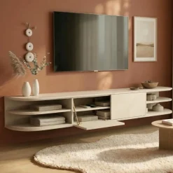 Vane Living Industriele Kasten|Tv Meubels|Luca zwevend Tv meubel Zand 190 cm