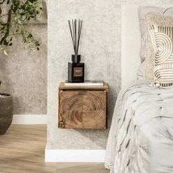 Kalfort Nachtkastjes|Industriele Kasten|Lugano Zwevend Nachtkastje Acaciahout naturel 35cm