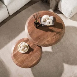 Kalfort Salontafels|Luna Salontafel set van 2 rond Acaciahout