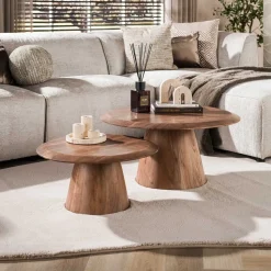 Kalfort Salontafels|Luna Salontafel set van 2 rond Acaciahout