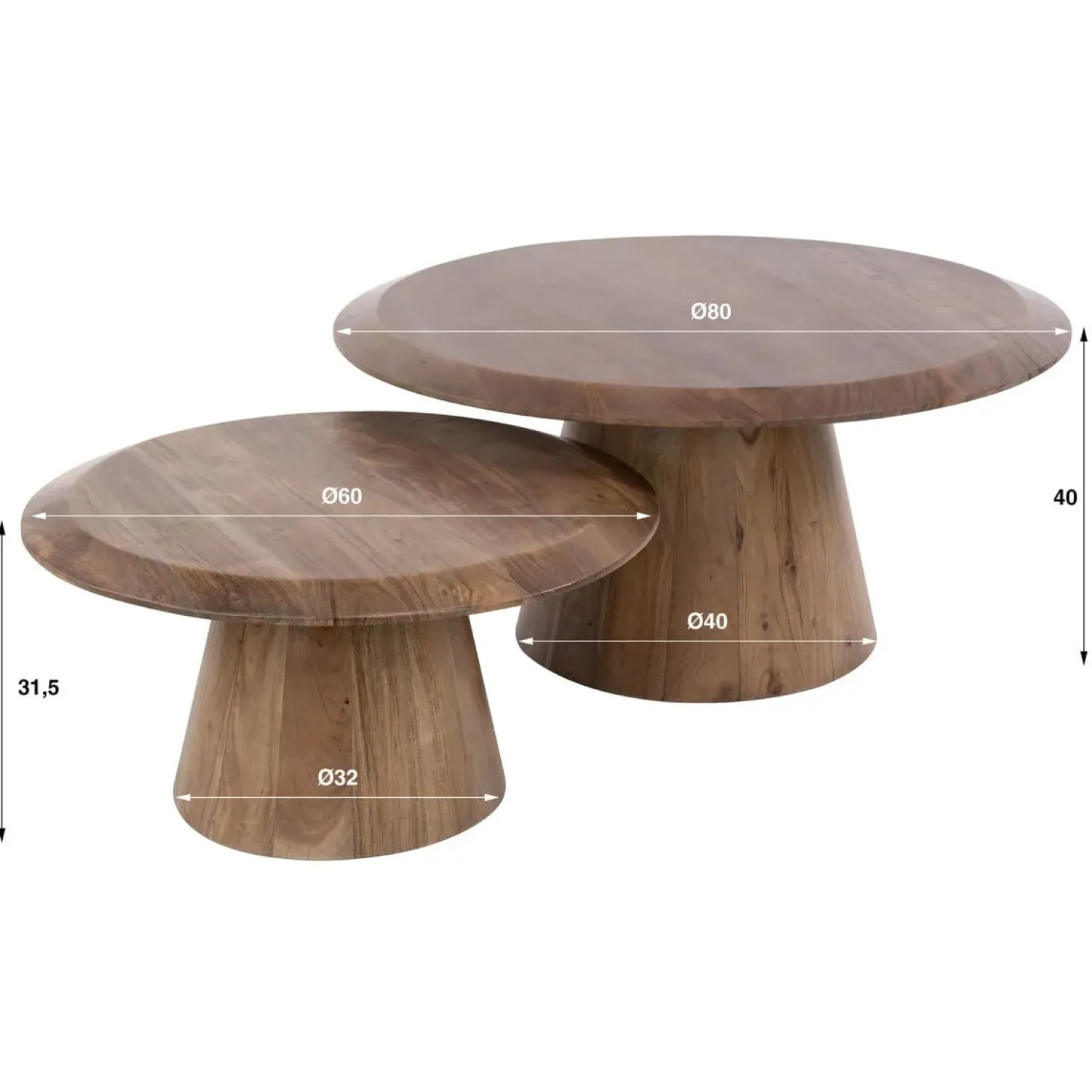 Kalfort Salontafels|Luna Salontafel set van 2 rond Acaciahout