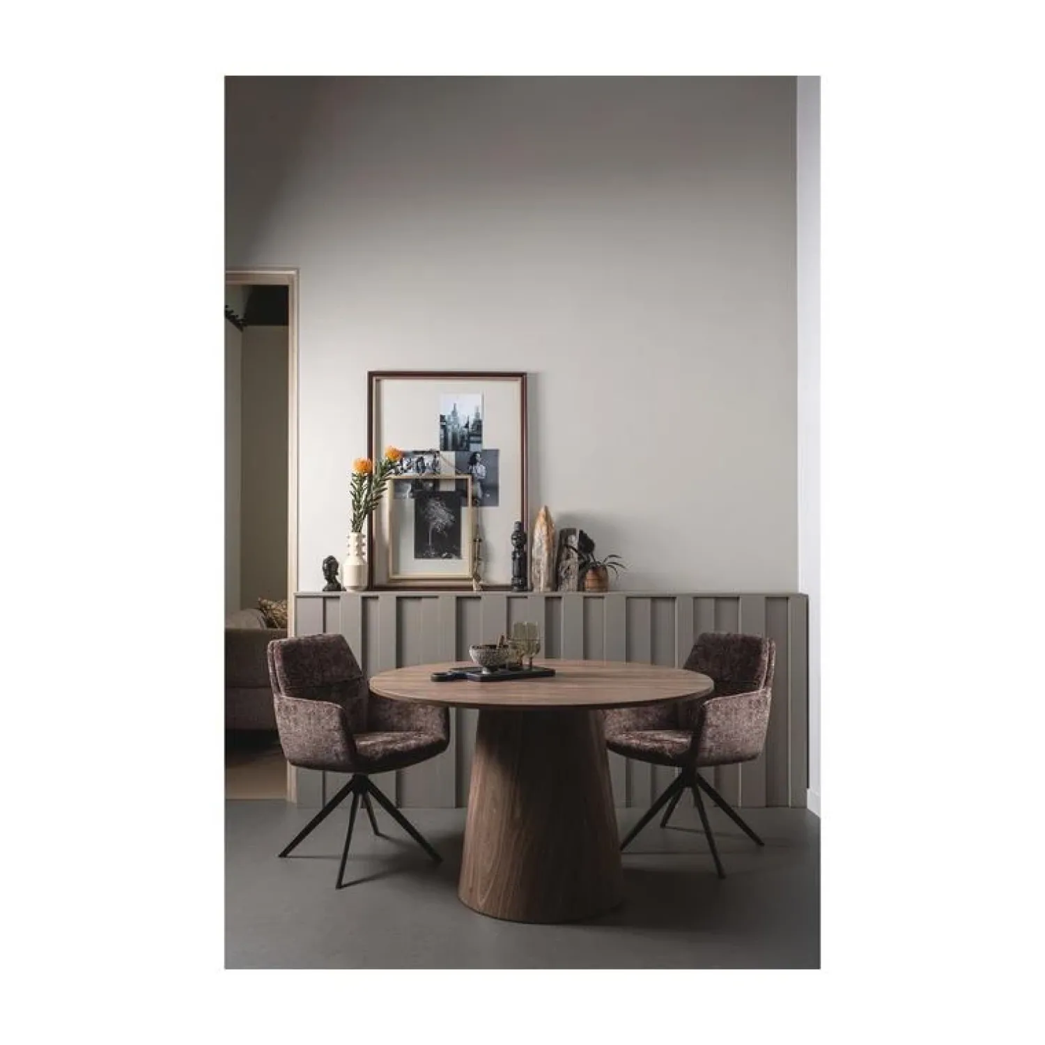 WOOOD Eettafels|Maan Eettafel Rond MDF Walnoot 120cm