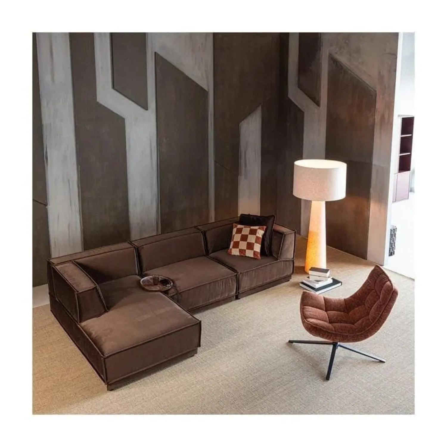 WOOOD Modulaire Banken|Manu Bank Chaise longue Links Velvet Bruin