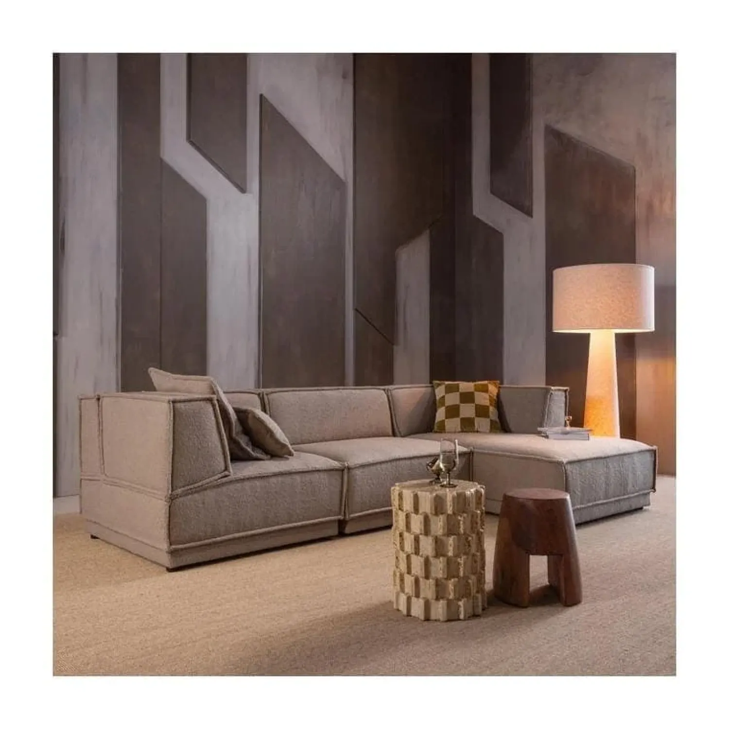 WOOOD Modulaire Banken|Manu Bank Chaise longue Rechts Grove chenille Naturel