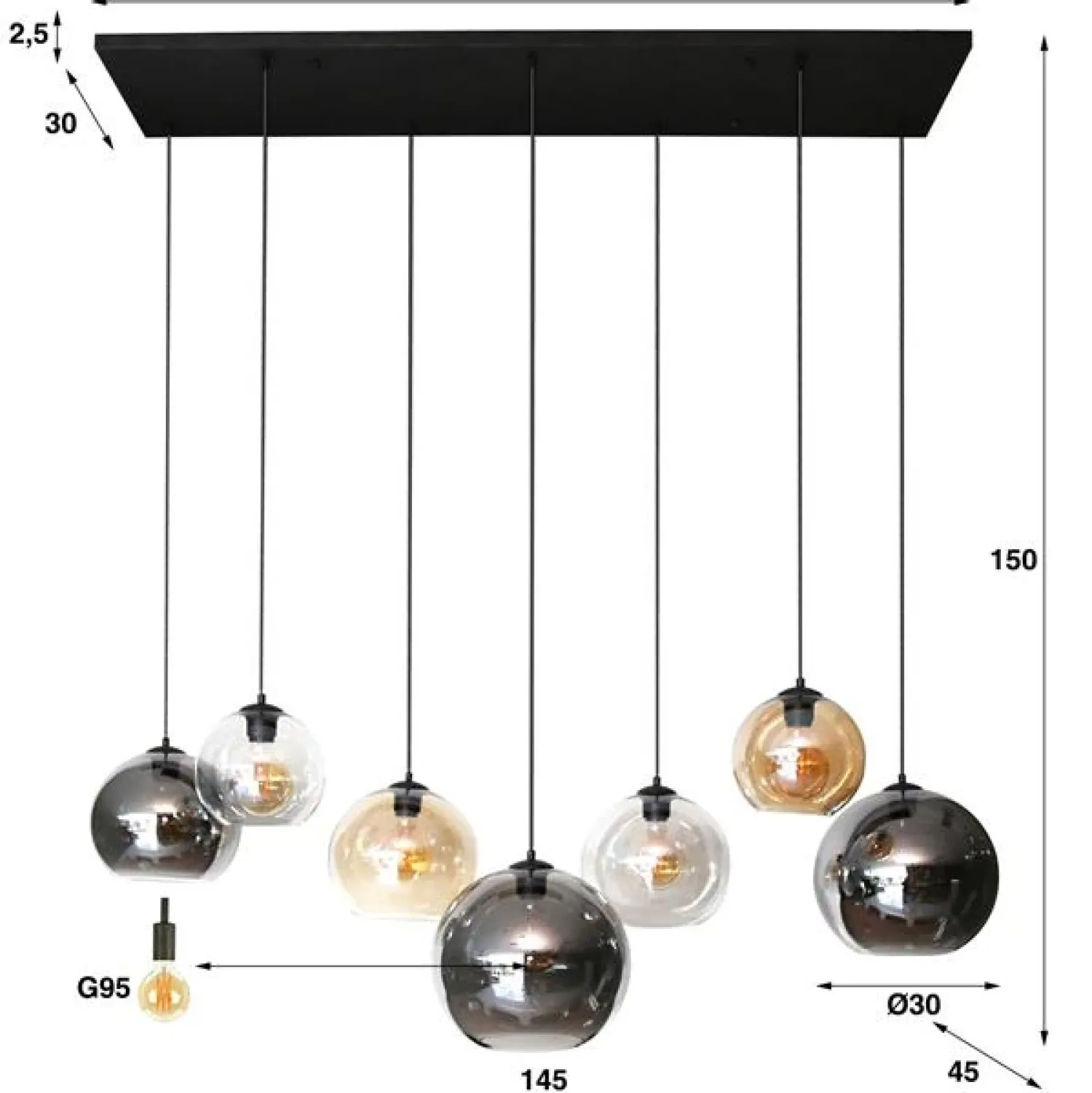 Kalfort Hanglampen|Glazen Hanglamp|Marble 7-lichts glazen hanglamp