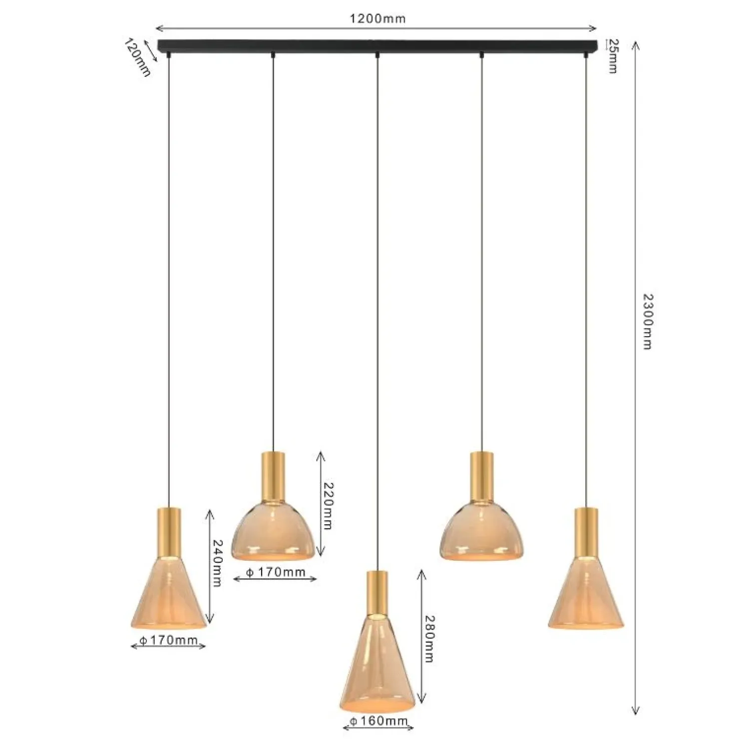Trading Lighting Hanglampen|Glazen Hanglamp|Marlo 5-lichts Hanglamp Amber glas
