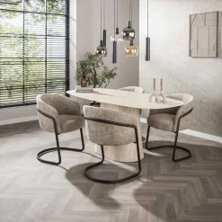 Kalfort Eettafels|Matteo Eettafel Deens ovaal Travertin 180cm