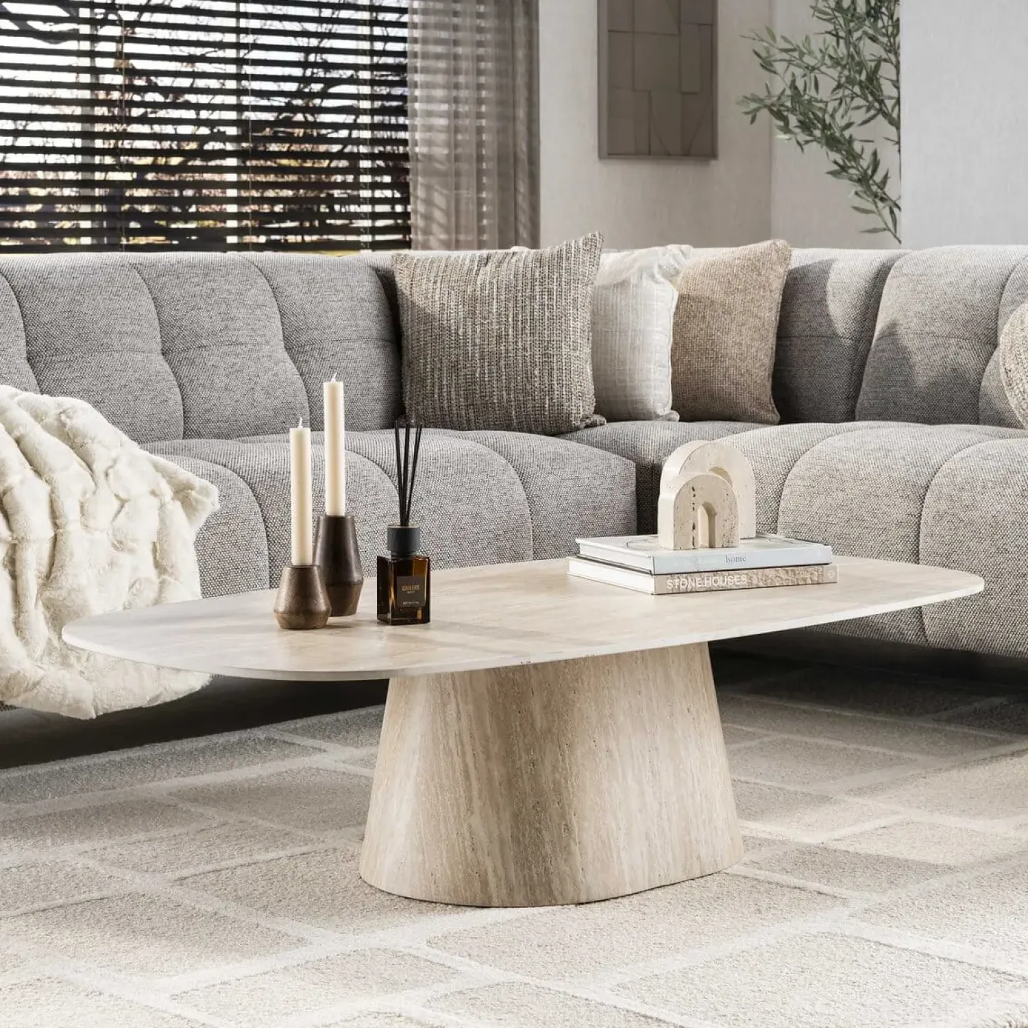 Kalfort Salontafels|Matteo Salontafel Deens ovaal Travertin 135cm