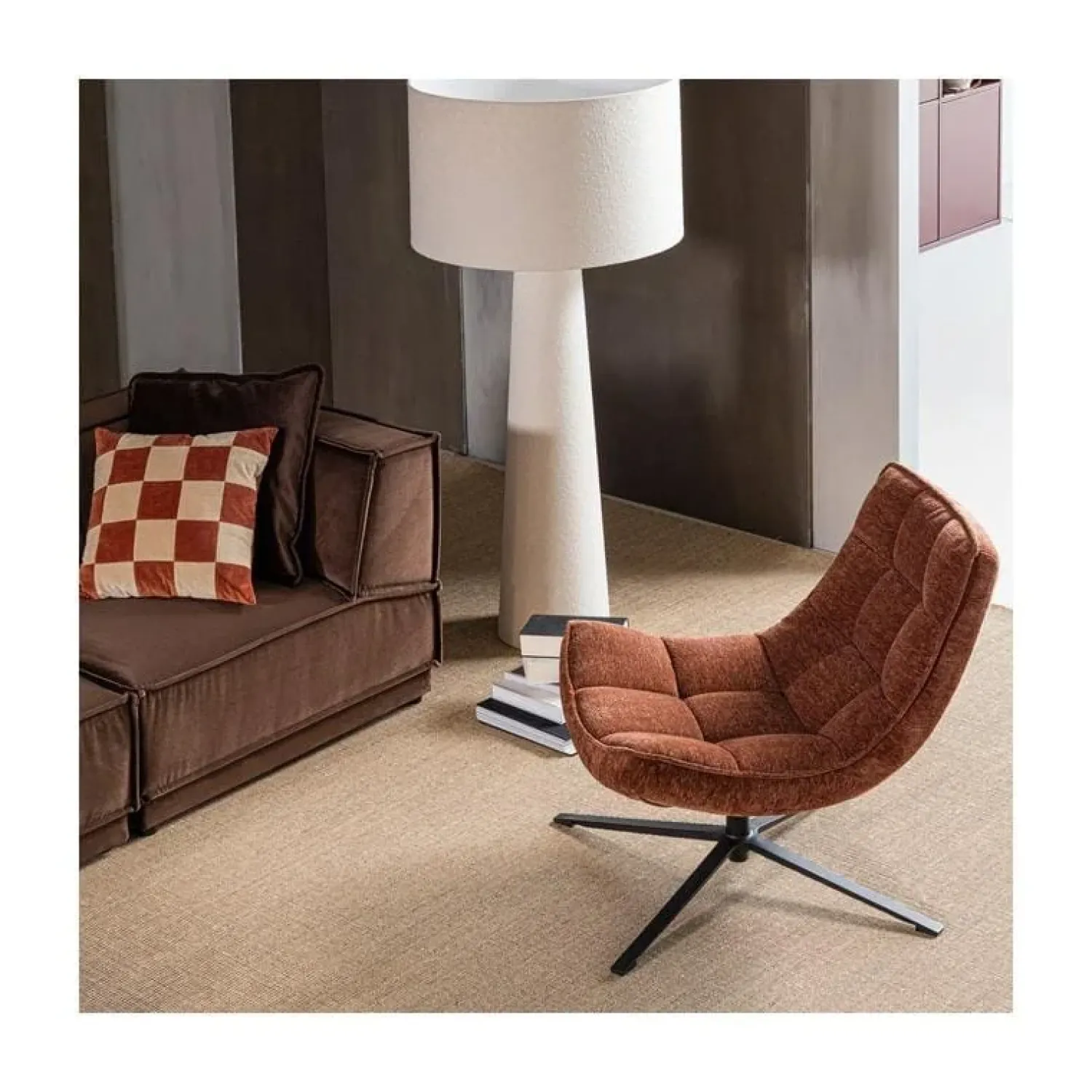 WOOOD Fauteuils|Maudi Draaifauteuil Chenille Bruin