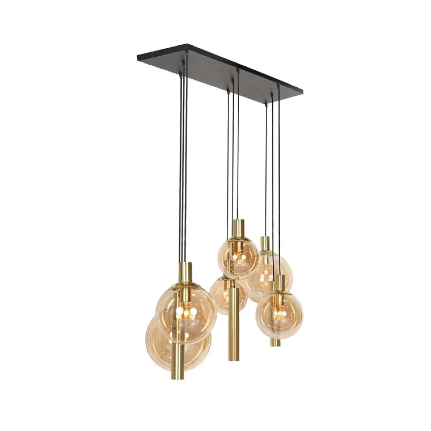 Steinmex Hanglampen|Glazen Hanglamp|Maya 6+3 lichts Hanglamp Amber
