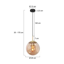 Steinmex Hanglampen|Glazen Hanglamp|Maya 1-lichts Hanglamp 25cm Amber