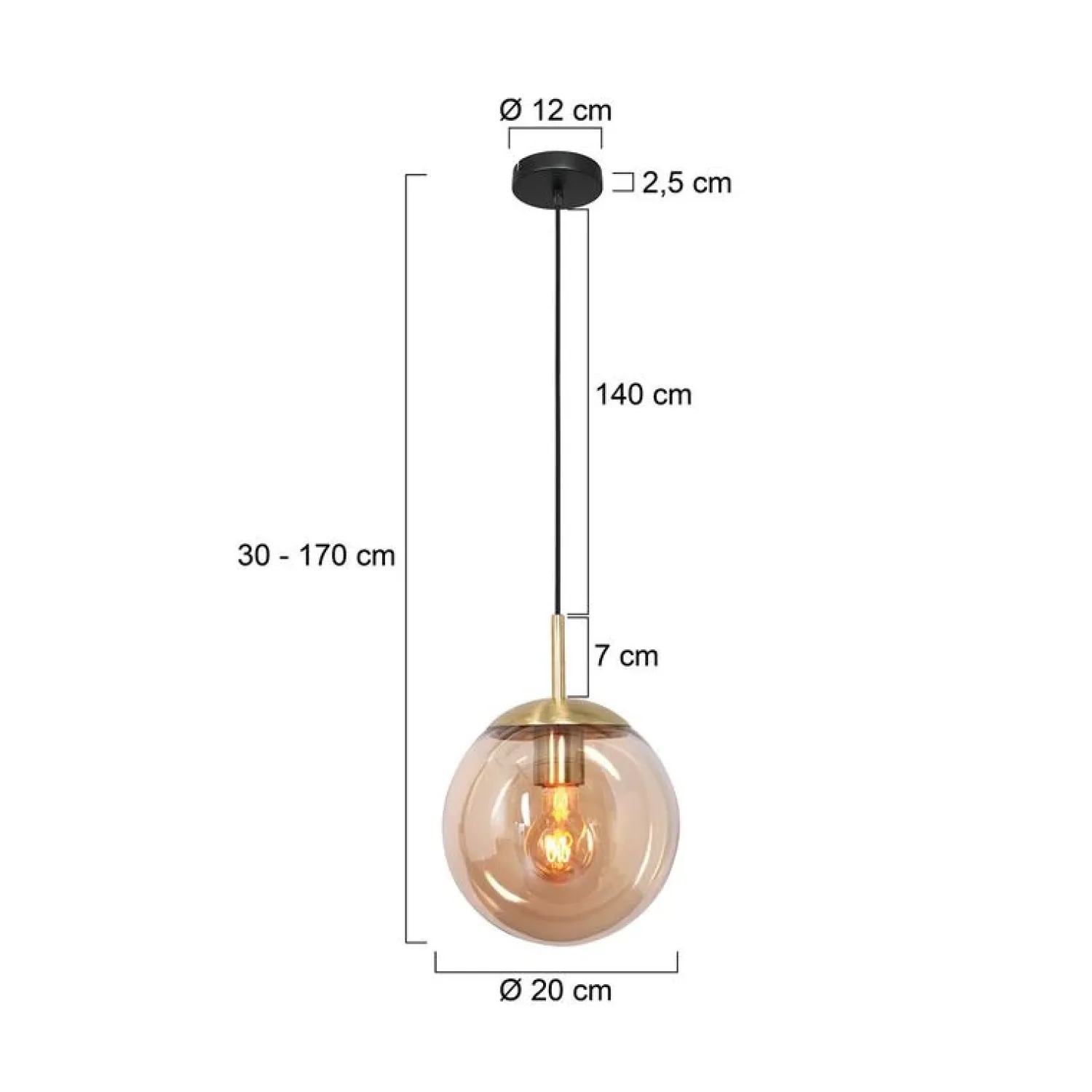 Steinmex Hanglampen|Glazen Hanglamp|Maya 1-lichts Hanglamp 20cm Amber