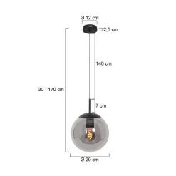 Steinmex Hanglampen|Glazen Hanglamp|Maya 1-lichts Hanglamp 20cm Smoke
