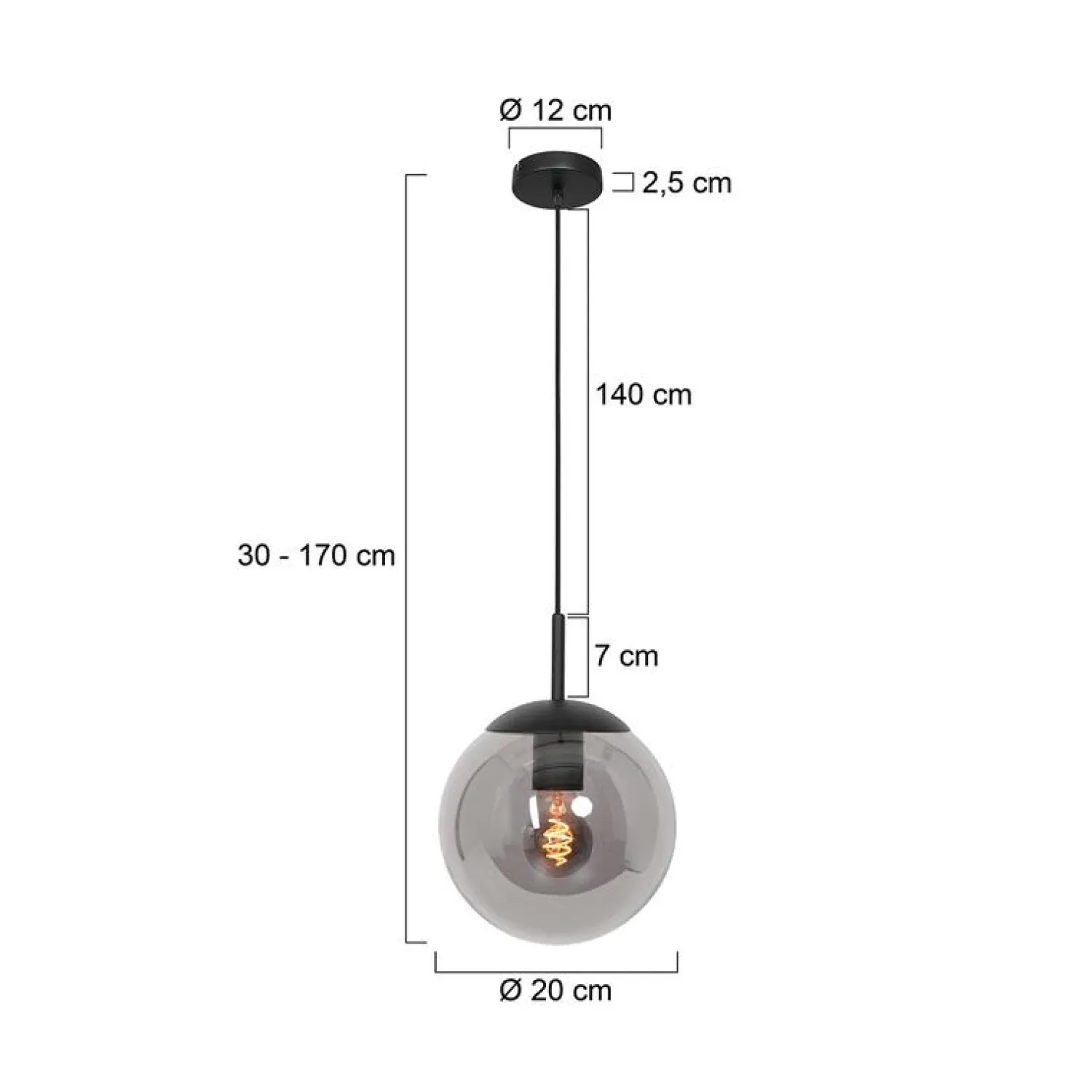 Steinmex Hanglampen|Glazen Hanglamp|Maya 1-lichts Hanglamp 20cm Smoke