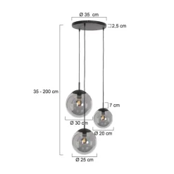 Steinmex Hanglampen|Glazen Hanglamp|Maya 3-lichts Hanglamp Getrapt Smoke