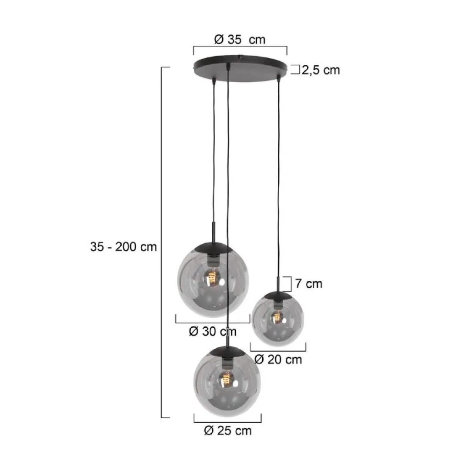 Steinmex Hanglampen|Glazen Hanglamp|Maya 3-lichts Hanglamp Getrapt Smoke