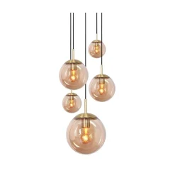 Kalfort Hanglampen|Glazen Hanglamp|Maya 5-lichts Hanglamp Getrapt Amber