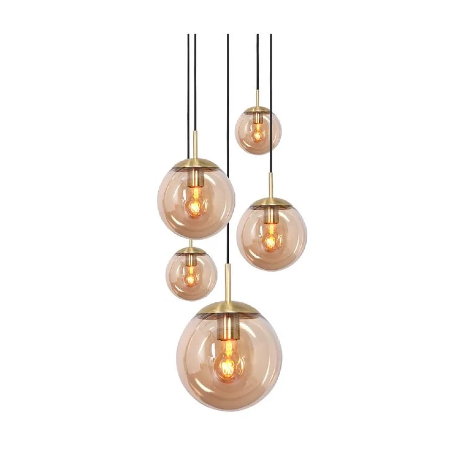 Kalfort Hanglampen|Glazen Hanglamp|Maya 5-lichts Hanglamp Getrapt Amber