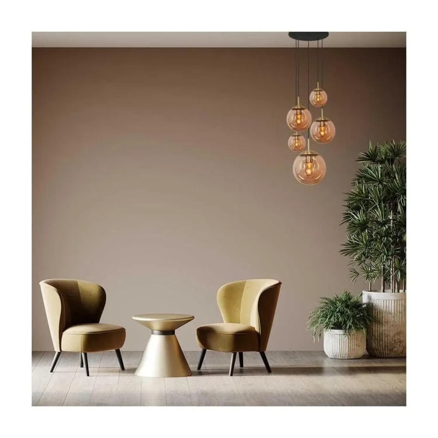 Kalfort Hanglampen|Glazen Hanglamp|Maya 5-lichts Hanglamp Getrapt Amber