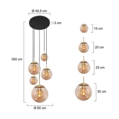 Kalfort Hanglampen|Glazen Hanglamp|Maya 5-lichts Hanglamp Getrapt Amber