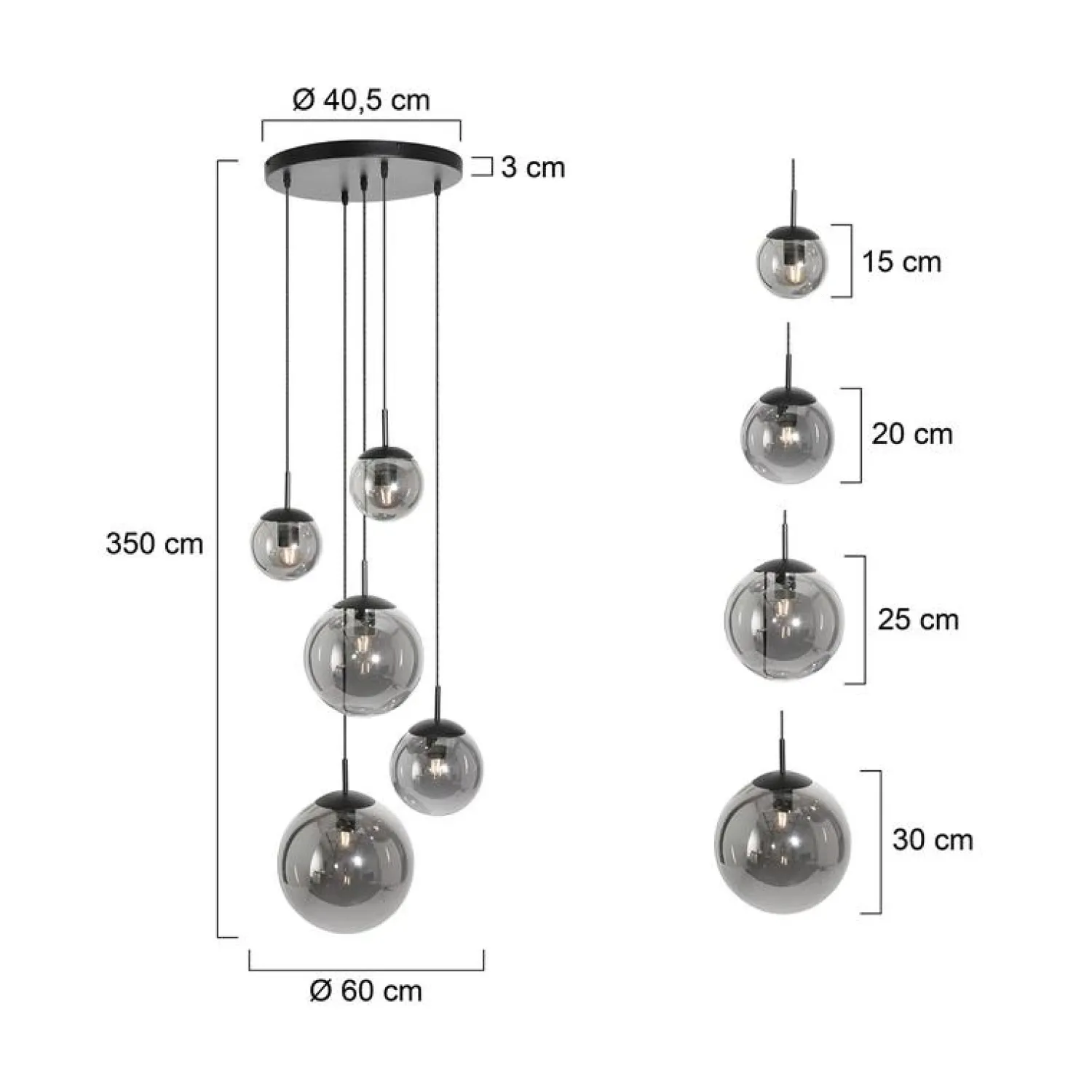 Steinmex Hanglampen|Glazen Hanglamp|Maya 5-lichts Hanglamp Getrapt Smoke